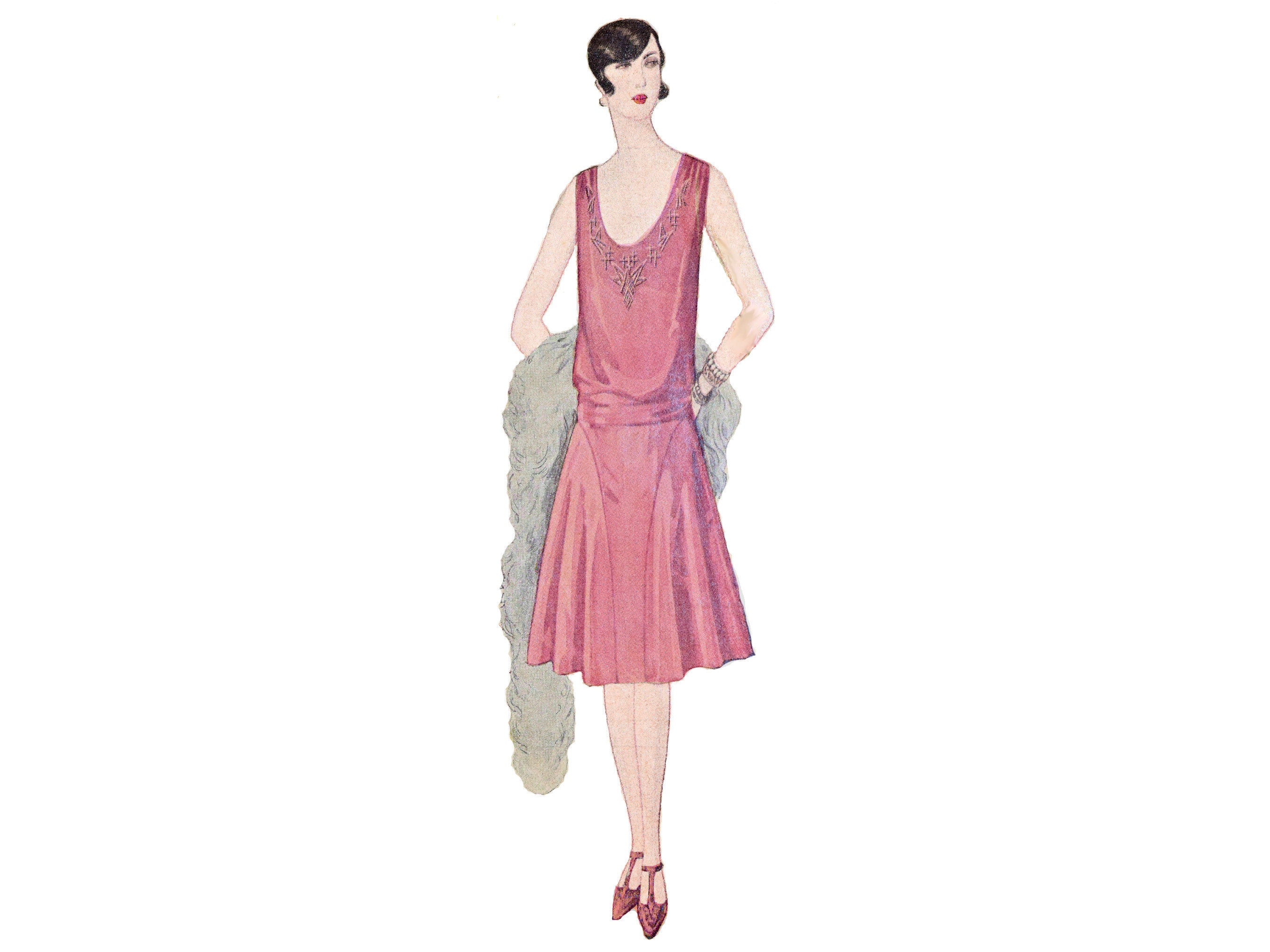 An Elegant 1920's Evening Dress, Ready-made Printable Pattern + Embroidery  Pattern