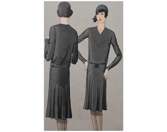 Un pequeño vestido negro elegante de los años 20, patrón imprimible confeccionado