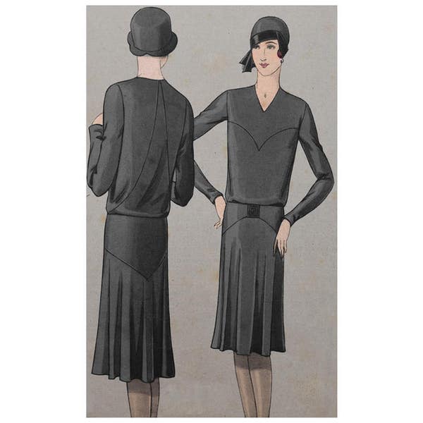 A chic 1920's little black dress,  ready-made printable pattern