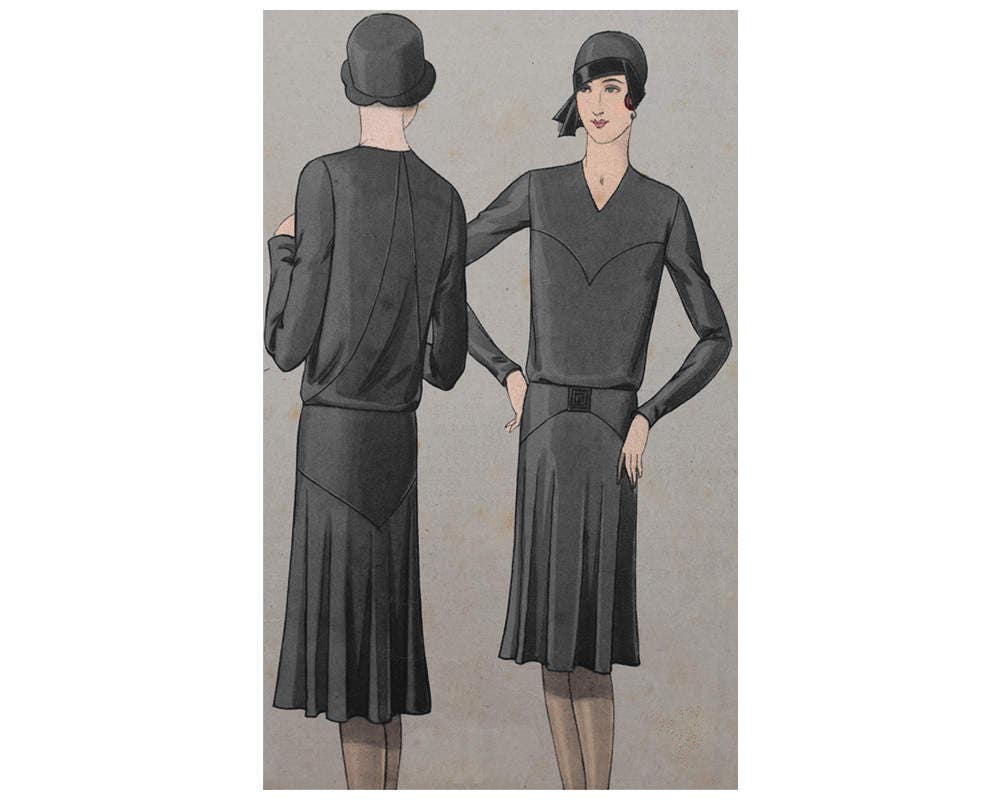 A chic 1920's little black dress, ready-made printable pattern