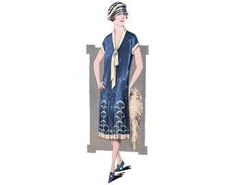 Un elegante vestido de verano de los años 20, patrón imprimible y listo para usar.
