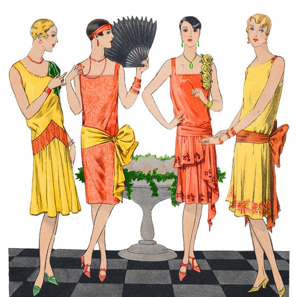 4 jolies robes de soirée des années 20, motif imprimable prêt à l'emploi