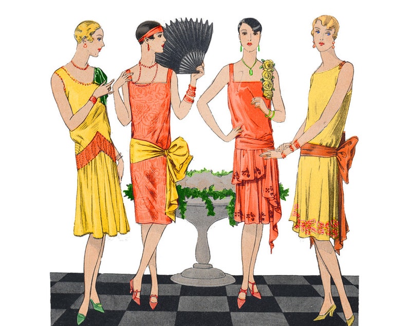 4 cute 1920's party dresses, ready-made printable pattern image 1