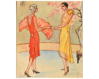 Two elegant 1920's evening dresses, 2 ready-made printable patterns