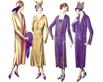 Precioso conjunto de los años 20: tres vestidos y un abrigo, patrones imprimibles ya hechos