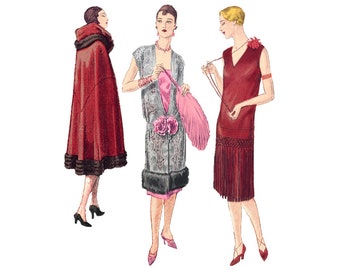 2 impresionantes vestidos de noche de los años 20 y una capa, patrones imprimibles listos para usar