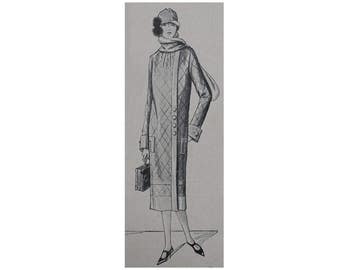 Elegante abrigo de invierno de los años 20, patrón imprimible confeccionado