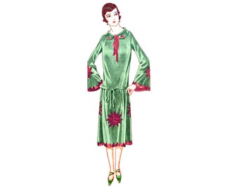 Un elegante vestido de tarde de los años 20, patrón imprimible y listo para usar.
