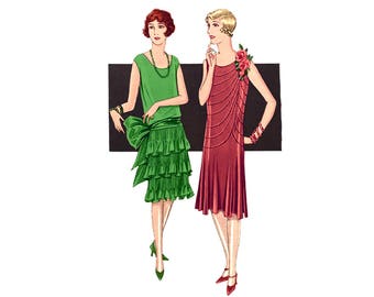 2 elegantes vestidos de noche de los años 20, patrones imprimibles confeccionados