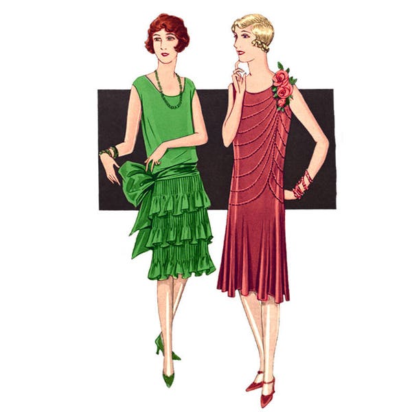 2 stylish 1920's evening dresses, ready-made printable patterns