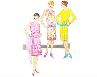 A set of three simple 1920's summer dresses, ready-made printable patterns