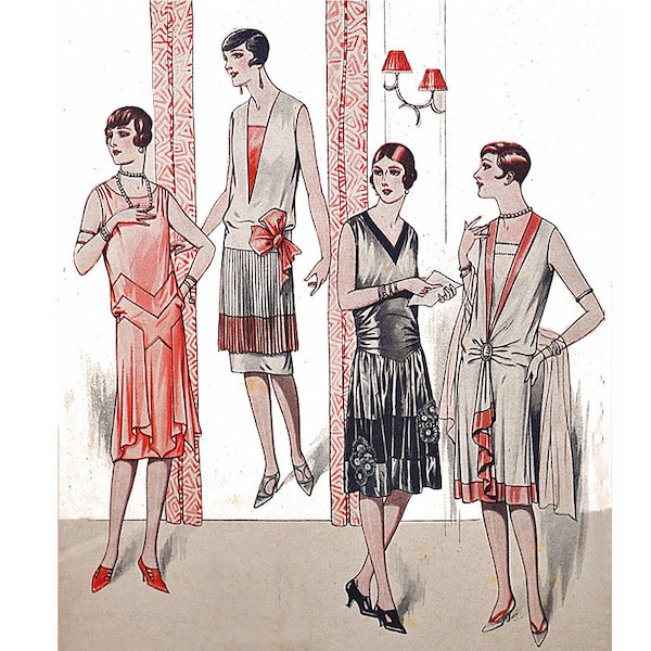 4 ravishing 1920's evening dresses, ready-made printable patterns