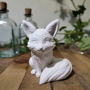 Fox Figurine Plaster, Bookshelf Decor, Gift for Animal Lovers, Cute Fox Sculpture, Fox Statue, Paintable, Gypsum Ornament, Miniature, Renard