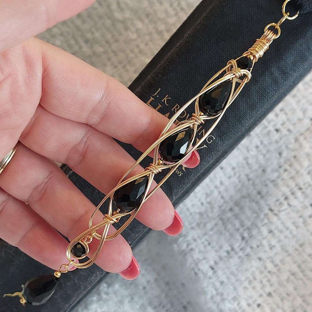 Celtic Ritual Markers Celtic Knot Bookmark: Gold Wire & Black Glass Bead Ribbon Page Marker ...