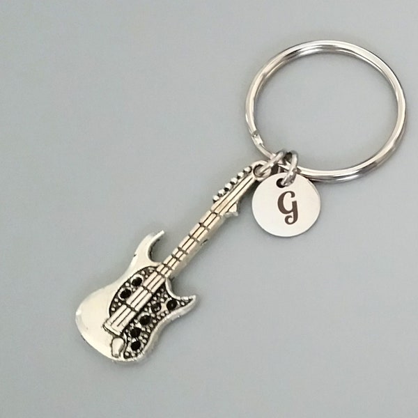 Silver Guitar Personalized Guitar Keyring, Music Keychain, Music Gift (K26)