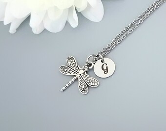 Personalized Dragonfly Necklace, Dragonfly Pendant, sister gift (A22)