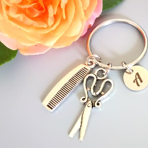 Hairdresser Keychain Personalized Scissors Comb Keyring Hair Etsy