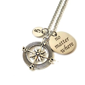 No Matter Where Compass Charm Necklace, Personalized Initial Jewelry