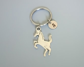 Personalized Horse Keychain: Initial Stainless Steel Tag, Horse Lover Gift (K78)