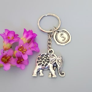 Lucky Elephant Keychain: Silver Animal Keyring, Coworker Gift (K30)