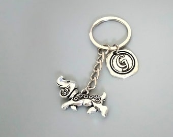 Dachshund Keychain: Sausage Dog Keyring, Initial Charm, Dog Lover Gift (K1)