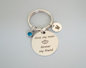 Llavero personalizado para mamá: dije de acero inoxidable, inicial y piedra de nacimiento