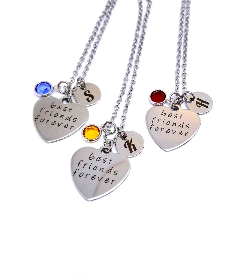 Set of 3 Best Friend Heart Necklace Personalized Sisters Gift