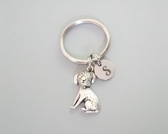 Puppy Keychain: Dog Lover Gift with Initial Charm  (K44)