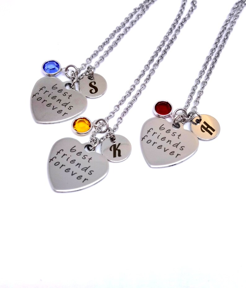 Set of 3 Best Friend Heart Necklace Personalized Sisters Gift