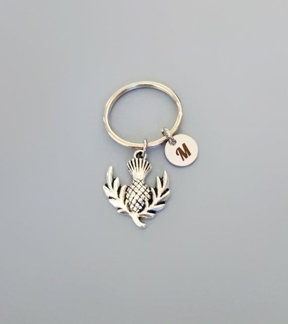Thistle Key Ring: Scottish Gift with Personalized Initial (K_90