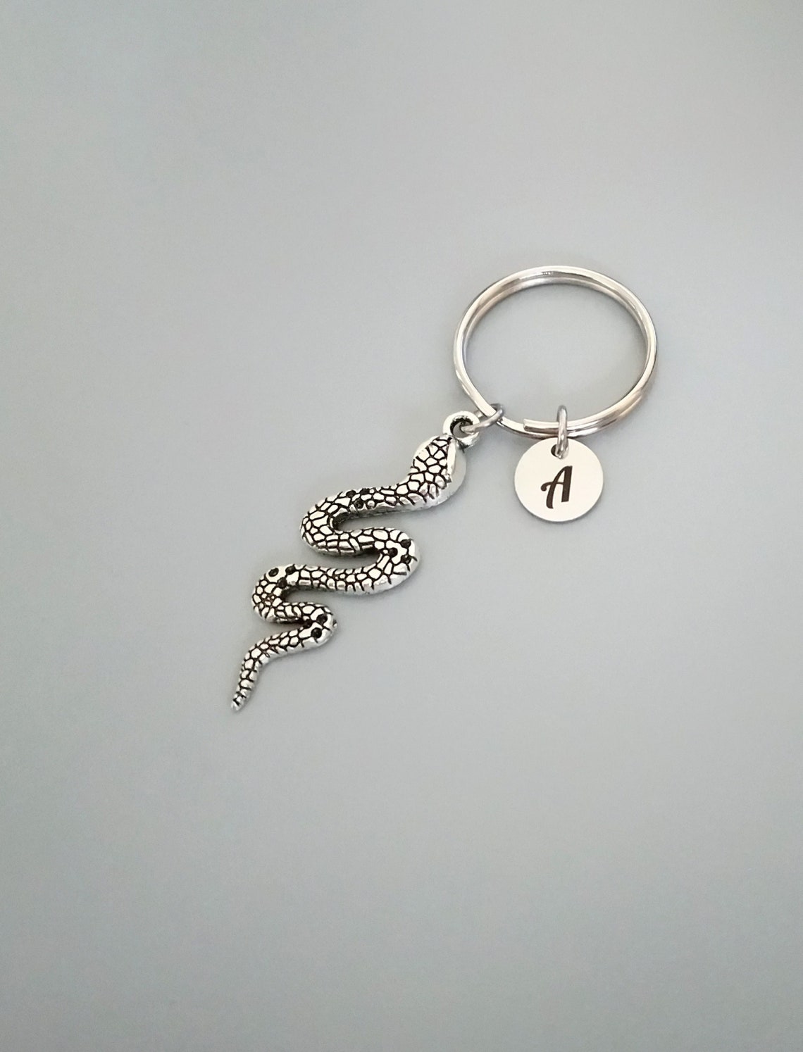Personalized Snake Keychain: Silver Snake Jewelry, Initial Tag (K27) - Etsy