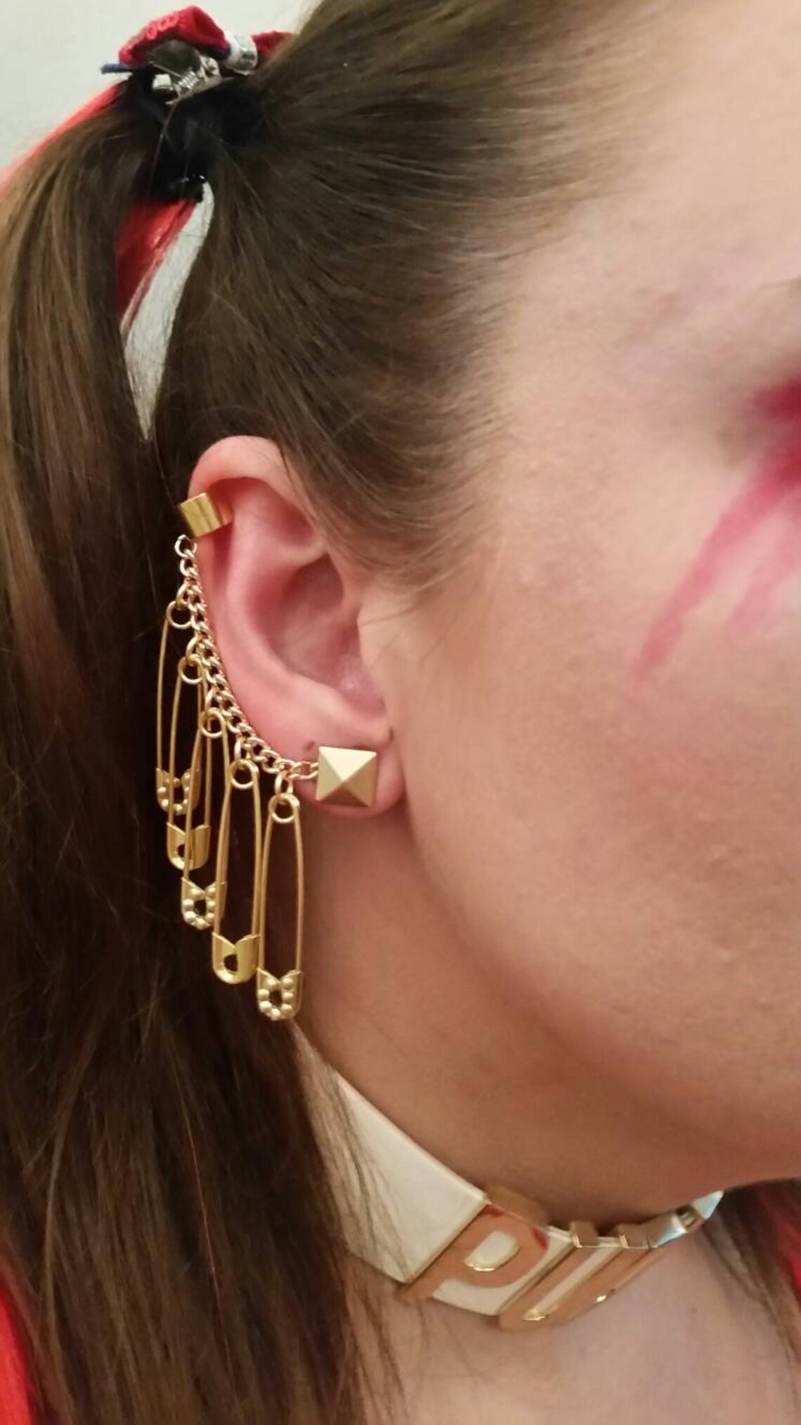 Harley Quinn Earrings 3 Gold Octogon Embellished & 2 Plain Etsy