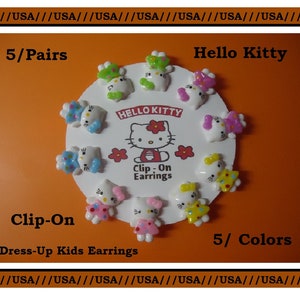 Kids Earrings Clip on kids Earrings Dress up Earrings 5 PRS Christmas Stocking Stuffer Girls Birthday Clip On Play Kitty Cat Earrings