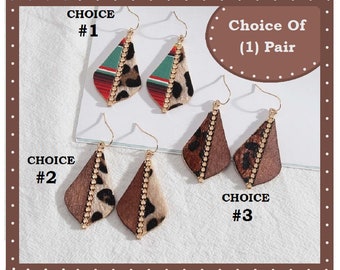 Bohemian Wood & Golden Retro Earrings Stylish Animal Print Pierced Earrings (3) Choice Pairs Fur Style 1 Side Wood Other Beads Down Middle