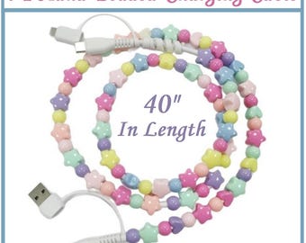 4-1 Beaded Charging Cable Apple iPhone > Computer > Other Electronic 3 Ft beaded Cable Cord Hearts & Stars Beaded Charger Cable Fast Charger