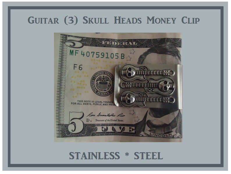 Skull Head Money Clip Stainless Steel Guitar Skull Bones Money Clip Stainless Steel Skull Money Clip Dad Gift Hold Money So You Don/'t Loose