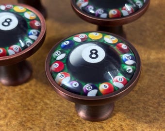 Billard Pool Ball Draw Pulls Dresser Knobs Copper Bronze Pool Ball Knob Pulls Custom Dresser Billard Knobs Dresser Pool Ball Cabinet Knobs