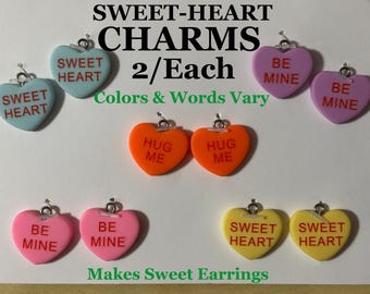 Sweetheart Charms (5) Different Colors (10) Charms Create Your Own Earrings Make Your Own Bracelets Give As Gift Bracelet Charms