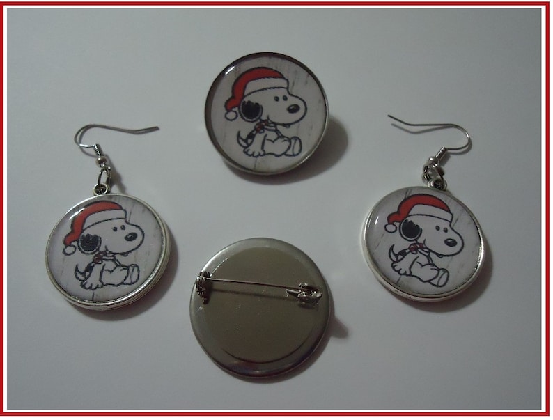 Snoopy Earrings Graphics On Both Sides Double Sided 20MM  or   1 Plus FREE 30MM Brooch  Lapel Pin With  Each Purchase Stainless Steel
