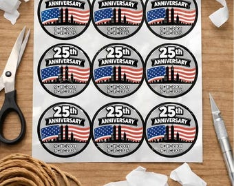 9/11 Never Forget 25th Anniversary Stickers • Remembrance 9/11 Sticker Label • 25th Anniversary Envelope Stickers • Twin Towers 2026 Sticker