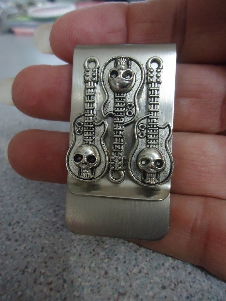 Skull Head Money Clip Stainless Steel Guitar Skull Bones Money Clip Stainless Steel Skull Money Clip Dad Gift Hold Money So You Don/'t Loose