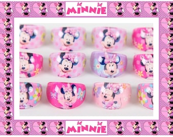 12 anillos de Minnie Mouse ideales para niñas de 3 a 5 años, regalos de fiesta de cumpleaños para niñas, bolsas de regalo para niños, anillo de cumpleaños de Minnie Mouse de Disney para niña.