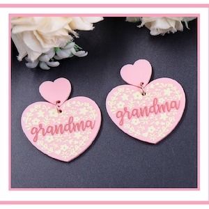 Grandma Earrings Pink Heart Earrings Post + Dangle Style Earrings Super Mothers Day Gift Sweet Grandama Gift Fabulous Stocking Stuffer