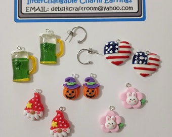Holiday Earrings (5) Prs In (1) Set Interchangeable Charm Earrings Turkey Santa Pumpkin 4Th July Santa Easter Bunny St Patrick's Beer Mug
