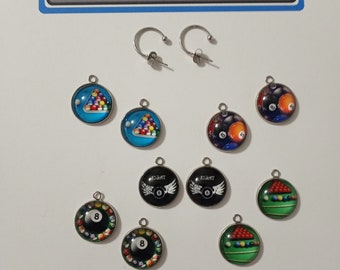 Pool Ball Earrings (5) Pairs In (1) Set Pool Ball Billard Earrings Stainless Steel Earrings 8 Ball Earrings Interchangeable Earrings Gifts