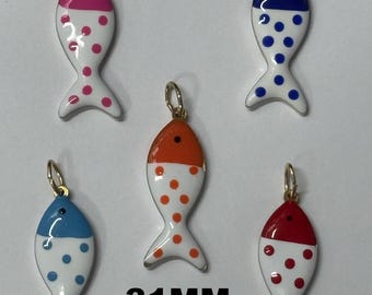 Fish Charms (5) Different Color Enamel Fishes Gold Charms Polka Dot Fish Charms Make Your Own Bracelets Give As Gift Bracelet Charms Or (10)