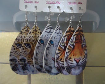 Tiger Earrings Faux Leather Tiger Earrings Bengal Tiger Earrings You Get All (3) Pairs In Set Makes Sweet Gifts White Tiger Earrings