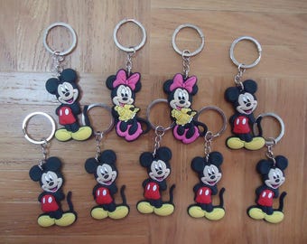 12 Disney Character Key Rings (6) Mickey Mouse Key Chains (6) Minnie Mouse Key Ring Kids Birthday Party Favors Kids OR All One Minnie-Mickey