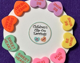 Kids Earrings Clip On kids Earrings Dress up Earrings 5 PRS Girls Birthday Clip On Candy Hearts Earrings Valentines Day Earrings Gifts
