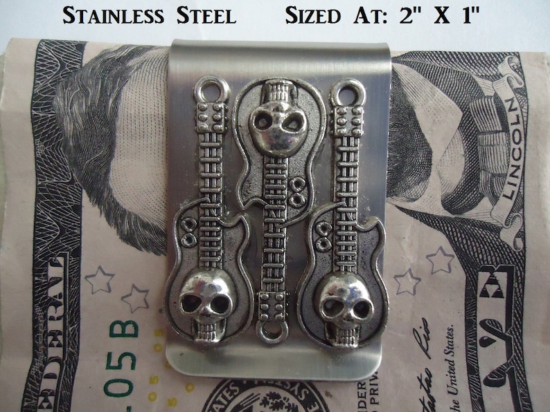 Skull Head Money Clip Stainless Steel Guitar Skull Bones Money Clip Stainless Steel Skull Money Clip Dad Gift Hold Money So You Don/'t Loose